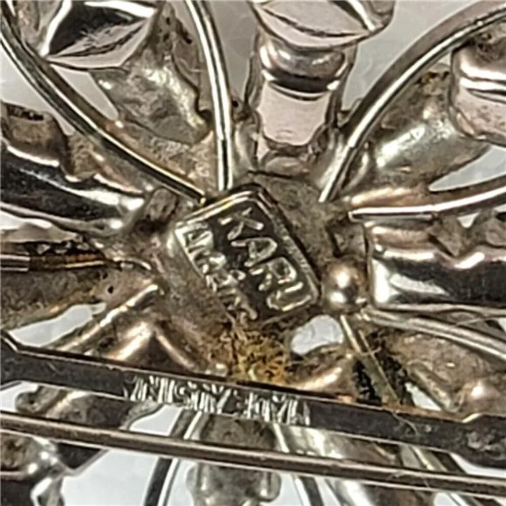 Vintage Signed Karu Arke Inc Austrian Crystal Flower Burst Brooch 35mm